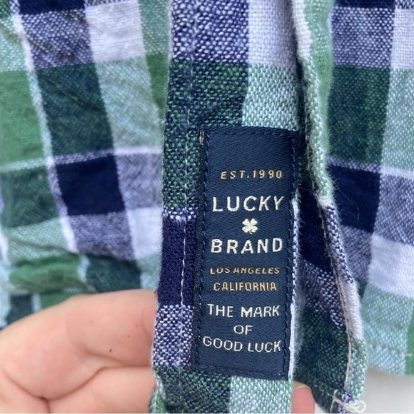 Lucky Brand green is plaid linen blend Western style button down shirt, size XL - Picture 6 of 10